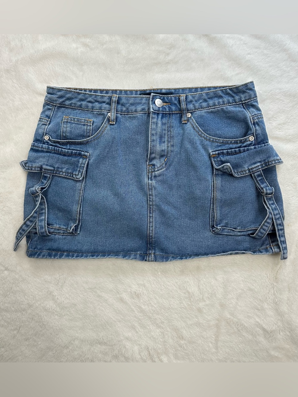 Aéropostale Denim Cargo Mini Skirt Utility Buckle Pockets Medium Wash M